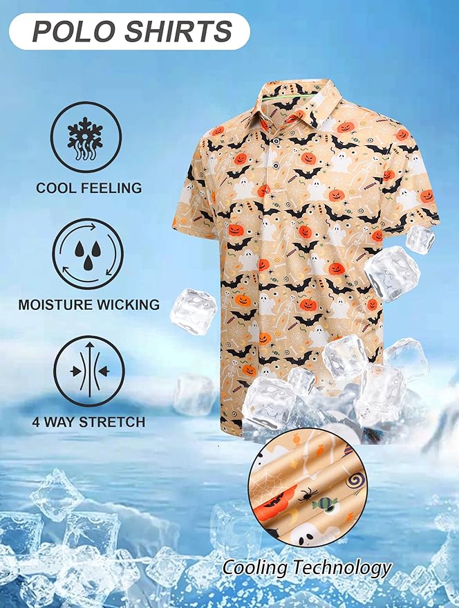 Esabel.C Golf Shirts for Men Dry Fit Performance Short Sleeve Print Moisture Wicking Collared Shirt