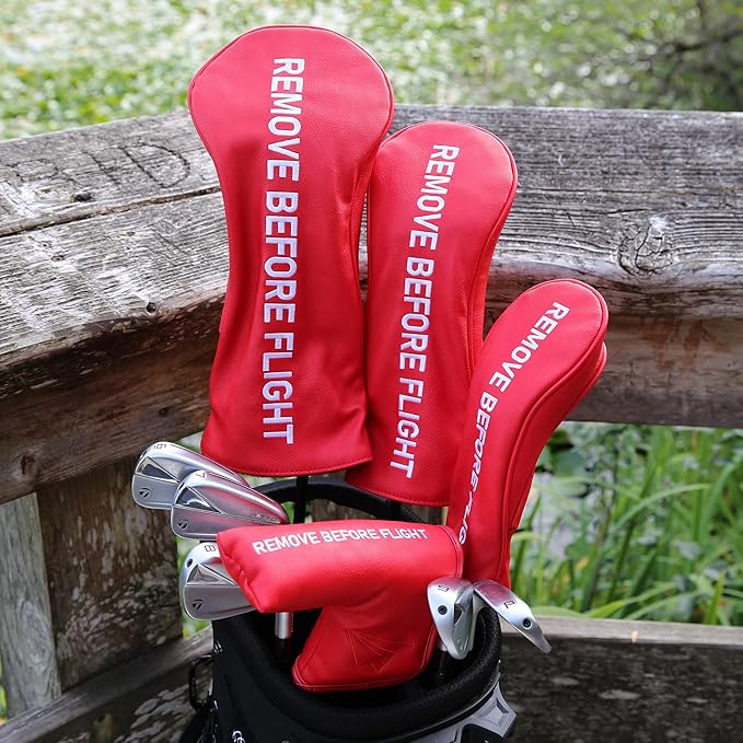 Golf Club Covers, Leather Driver Headcover, Fairway Wood, 3 Wood, Hybrid, Fits Mallet Blade Putter Head Covers, Alignment Stick Cover, Headcovers Set