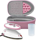 The Quilted Bear Premium Mini Steam Iron - Lightweight Mini Travel Iron for Effortless Quilting & Wrinkle-Free Clothes with Carry Case & Iron Rest Set - Travel Steamer for Clothes & Crafts (Pink)