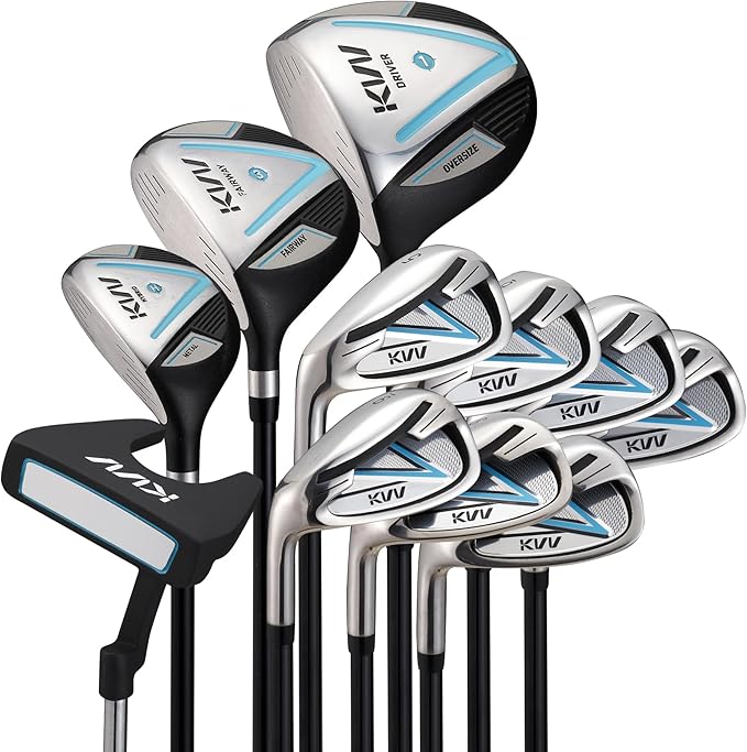 KVV Premium Right Hand Golf Club Set 11-Piece Set for Women, Including Driver, Fairway, Hybrid, 5#-P# Irons, Putter Steel Shaft Regular Flex Golf Clubs, with/Without Golf Bag