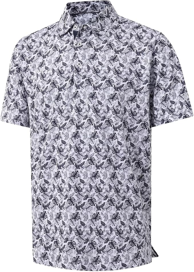 M MAELREG Mens Golf Shirt Short Sleeve Dry Fit Print Moisture Wicking Performance Patterns Collared Polo Shirt