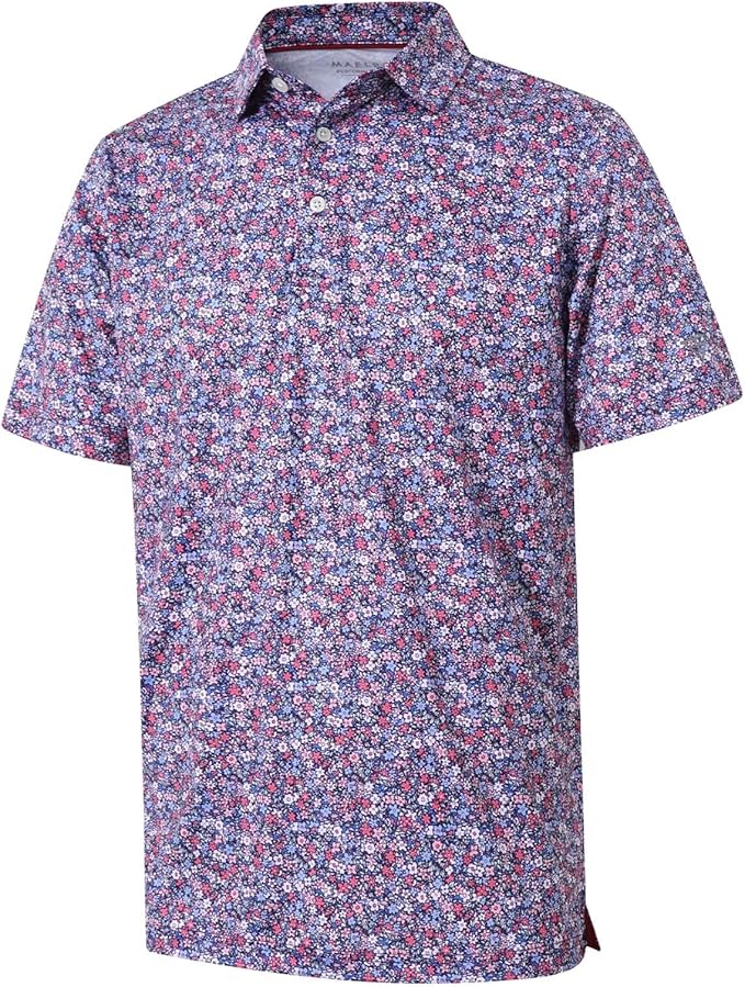 Golf Shirts for Men Dry Fit Short Sleeve Print Performance Moisture Wicking Polo Shirt