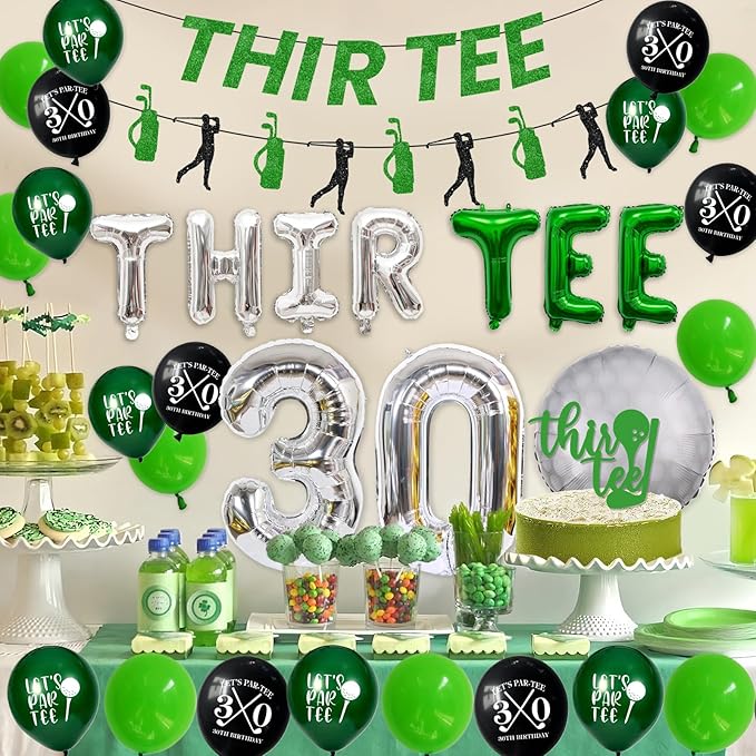 30th Birthday Decorations for Him, Golf 30th Birthday Party Decoration Themed for Men Thirty Birthday Decor Banner Set Durable 30 Number Balloons
