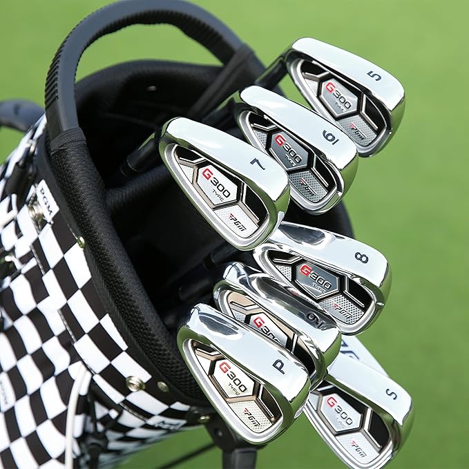 PGM 18 Pieces Men’s Golf Club Set 12pcs Clubs – Titanium #1 Driver, Draw-Biased Hybrid, High-Strength Irons, Forgiving Putter, Stand Bag with 5 Head Covers