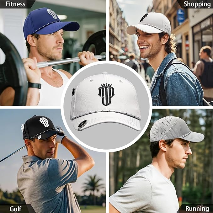 NJF Golf™ Hat Men - Breathable Mens Golf Hats, Adjustable Rope Snapback Cap, Convenient Cap with Tee Holder