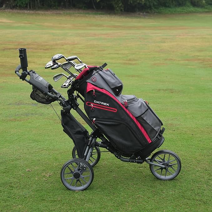 Golf Push Cart 3 Wheel,Foldable Golf Push Cart,Golf Bag Cart with Foot Brake,Umbrella Holder, Cup Holder, Storage Compartment