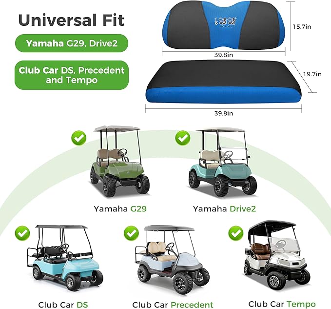 10L0L Golf Cart Seat Covers Universal for Yamaha G29 Drive2 Club Car DS Precedent Tempo Standard Front Seats, Breathable Mesh Bench Seat Cover, No Drilling Seat Cushion - All-Season Comfort