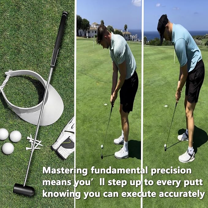 Golf Putting Training Aid - 35" Sweet Spot Practice Putter with Micro Head - Stainless Steel Alignment Tool to Improve Center Contact, Tempo & Muscle Memory (Right/Left Handed)