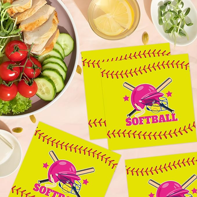 Softball Party Napkins Decorations, Disposable Paper Softball Napkins Supplies Pack of 50, Sports Baby Shower Birthday Party Decor Size 6.5 Inch