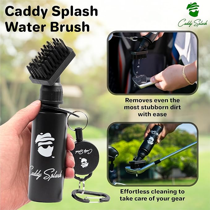 Caddy Splash Golf Club Brush Cleaner with Water - Heavy Duty Retractable Clip- Squeeze Bottle for Easy Cleaning with Nylon Bristles- Holds 4 Oz Water - Golf Accessories for Men- USA Company