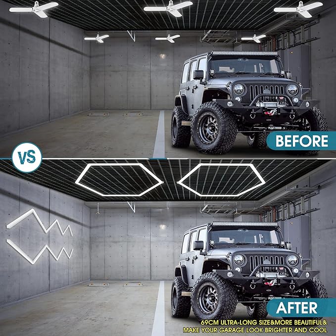 LED Hexagon Garage Light: 12700LM Car Detailing Shop Light, DIY Splicing Ceiling & Wall Decor Lights, for Workshop Basement Gym Warehouse Bar Gaming Room