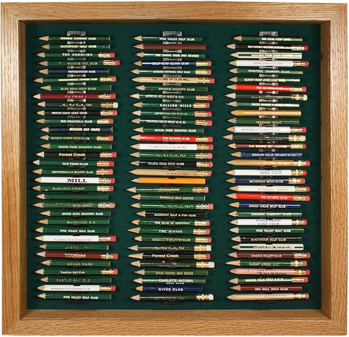 Eureka Golf Pencil Display Case with Acrylic Cover | Holds 96 Round or Hexagonal Pencils | Oak Finish | USA Made