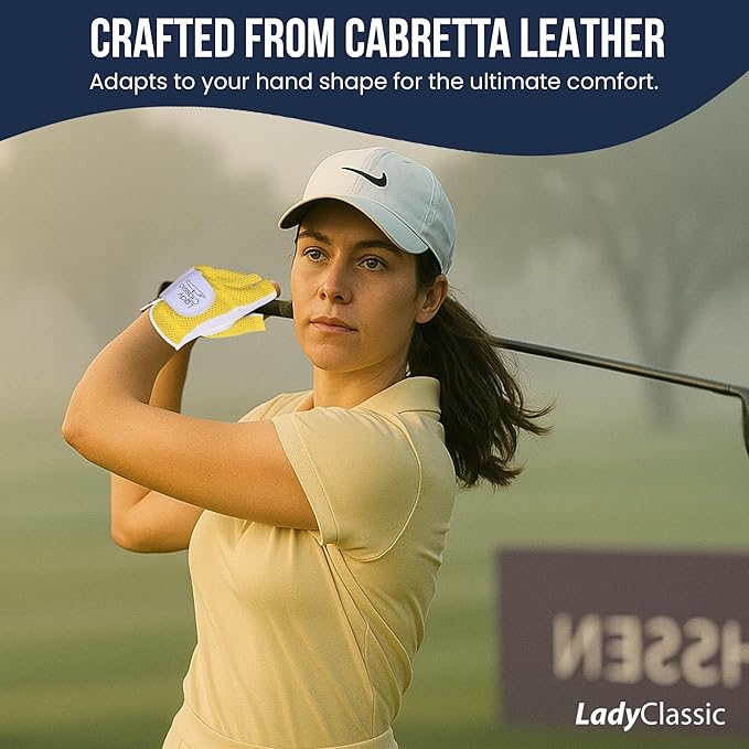 Mesh Half Golf Glove for Women – Premium Cabretta Leather Palm, Breathable Mesh Back, Half-Finger Design Ladies Golf Glove for Enhanced Grip & Comfort