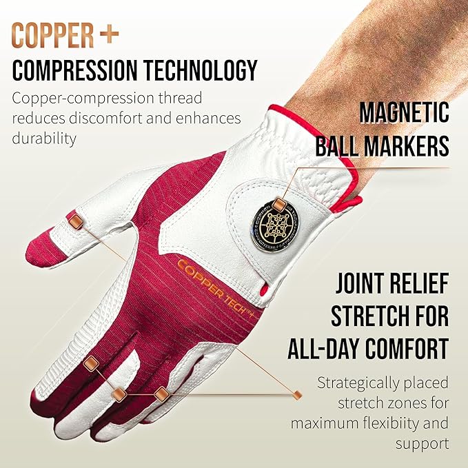 Copper Tech Golf Gloves Men Right Handed Golfer or Left Handed Golfer (2nd Gen) | Copper Compression Joint Support Golf Glove
