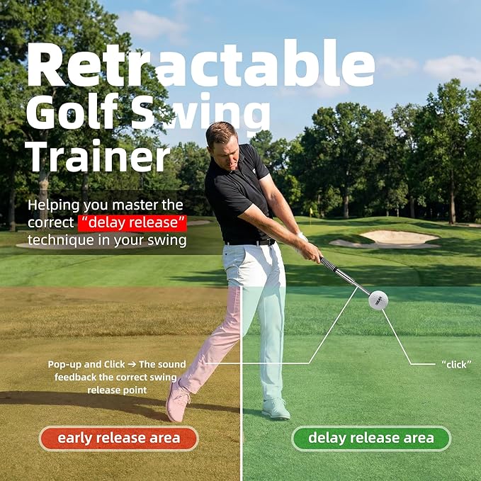 Retractable Golf Swing Trainer and Club Grip Trainer 2-in-1 Bundle,Right Hand Golf Training Aid,Click Stick