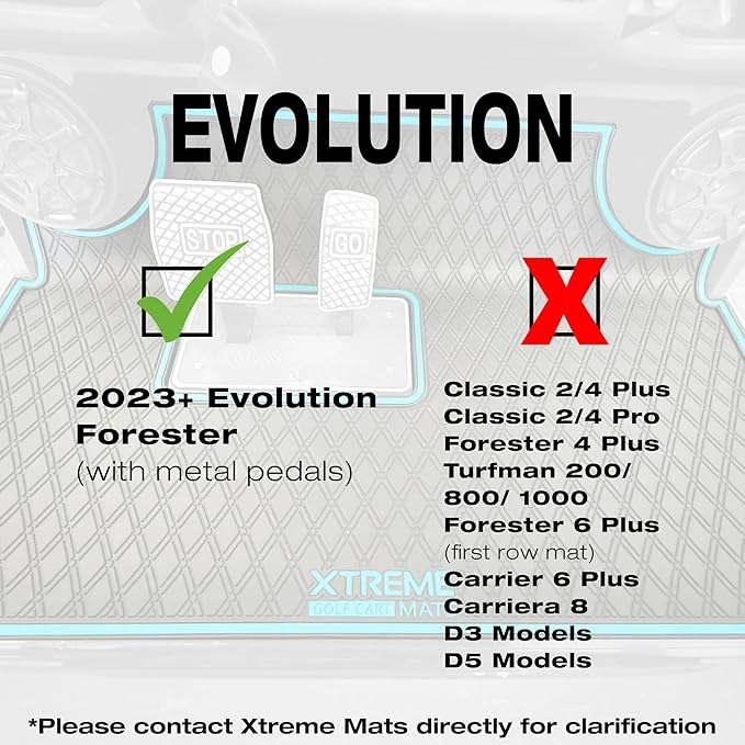 Xtreme MATS Rubber Double Diamond Golf Cart Floor Mat– Fits 2023+ Evolution Forester Models with Metal Pedals Only - Heavy-Duty Custom Fit All-Weather Floor Liner (Grey Trim)