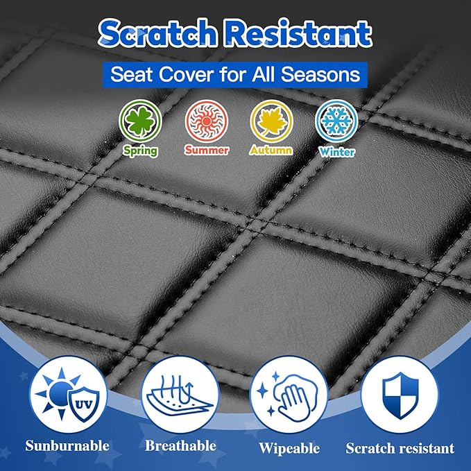 NOKINS 4PCS Golf Cart Diamond Seat Covers Kit, Front and Rear Seat Covers Fits EZGO Freedom TXT-T48 2014+ Standard Seat Cushion, Durable Breathable Vinyl (Black&Black Stitching)