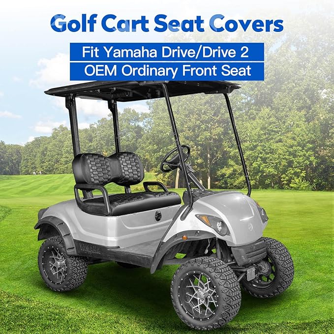 NOKINS Golf Cart Seat Covers, Fit for YAMAHA/G29/Drive2 OEM Standard Front Seat Cushion, Yamaha Accessories Vinyl Seat Covers, No Nails Required(Carbon Fibre Black and Black)
