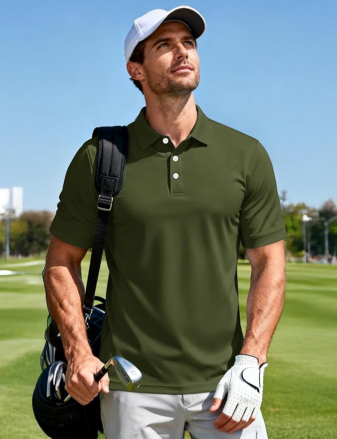 MAGCOMSEN Men's Polo Shirts 3 Buttons Casual Work T Shirts Quick Dry Short Sleeve Golf Shirt Pique Jersey Outdoor Performance