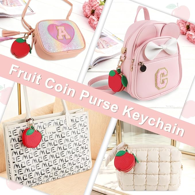 XSUIOY Orange Fruit Coin Purse Keychain Bag Charm, Mini Leather Coin Purse & Pouch Airtag Holder Keychain, Kawaii Bag Charms for Handbag, Tote, Keys, Airtag, Gifts for Girls & Women