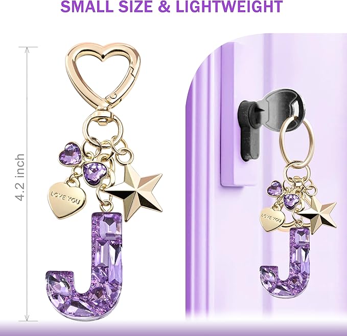 Cute Bling Keychain initial Letter Butterfly Star Pink Purple Gift for Women Girls Bag Cup Charms Accessories