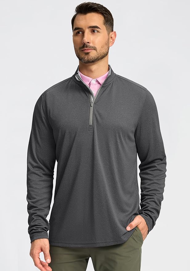 Obla Golf Quarter Zip Pullover for Men Mock Neck Sweatshirt Lightweight Sun Protection Men's Long Sleeve Golf Shirt