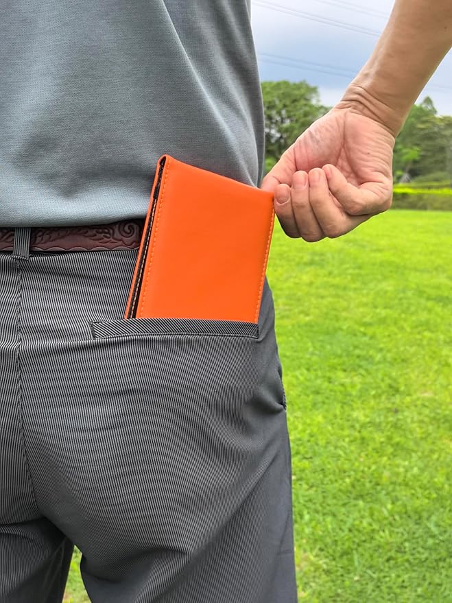 Golf Scorecard Holder & Yardage Book Cover – Premium Vegan Leather Golf Organizer, Slim Pocket Design with Elastic Strap for 4.5"x7" Cards, Bonus Pencil and Scorecards, for Golfers