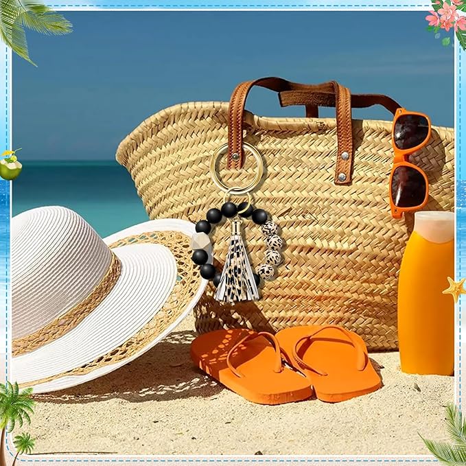 Tote Bag Charm Compatible with Bogg Bag Accessories, Bead Tassel Beach keychain Wrist Leopard Purse Charm Girl Women