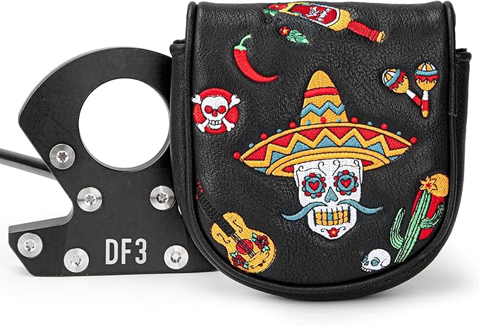 Golf Mallet Putter Cover, Sugar Skull Magnetic Closure Headcover Premium Leather Golf Club Head Covers Fits Golf DF3 Putter, Mallet Putter Headcover