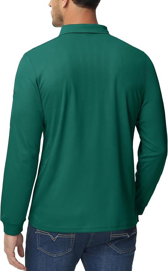 MAGCOMSEN Men's Polo Shirts 3 Button Quick Dry Performance Long Sleeve Tactical Shirts Pique Jersey Golf Shirt