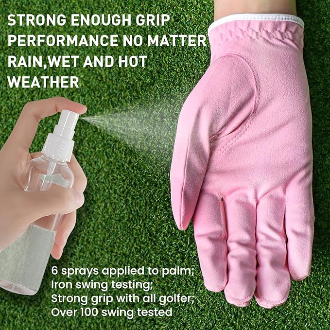 FINGER TEN Womens Ladies Golf Gloves Pair Both Hand or 2 Pack Left Right Hand, All Weather Grip & Comfortable Glove for Serious Performance, Stylish Pink White Fit S M L XL