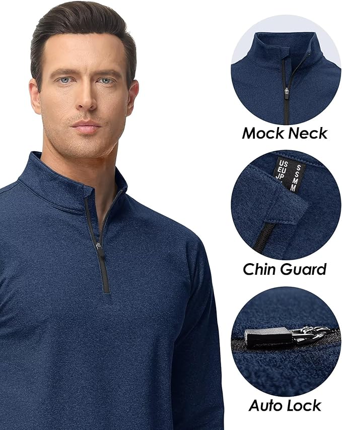Boladeci Men's Quarter Zip Pullover Premium Fleece Lined Heather Long Sleeve Golf Shirts Midweight 1/4 Half Zip Sweatshirts