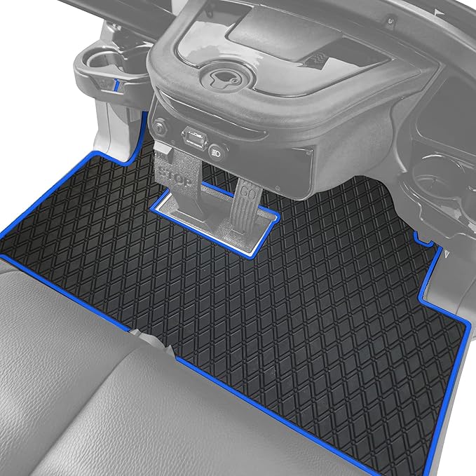 Xtreme Mats Club Car Compatible Golf Cart Mat, Full Coverage Rubber Floor Liner - Fits Club Car Models Precedent (2004-2025)/Onward & Tempo (2017-2025)/Villager & V4L (2019-2024) - Blue Trim