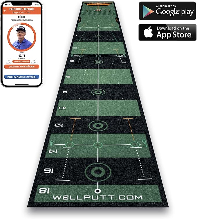 WELLPUTT - Golf Putting Training Mat - 13ft Green