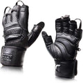 Elite Leather Gym Gloves with Built in 2" Wide Wrist Wraps Grip & Design for Weightlifting Power Lifting Bodybuilding & Strength Training Workout Exercises