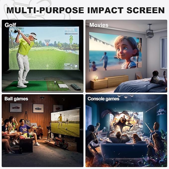 Golf Simulator Impact Screen for Training Indoor/Outdoor, 3D Air Mesh Golf Impact Screen, Ultra Clear Projector Screen for Home with Grommet Holes, 8 Size Options