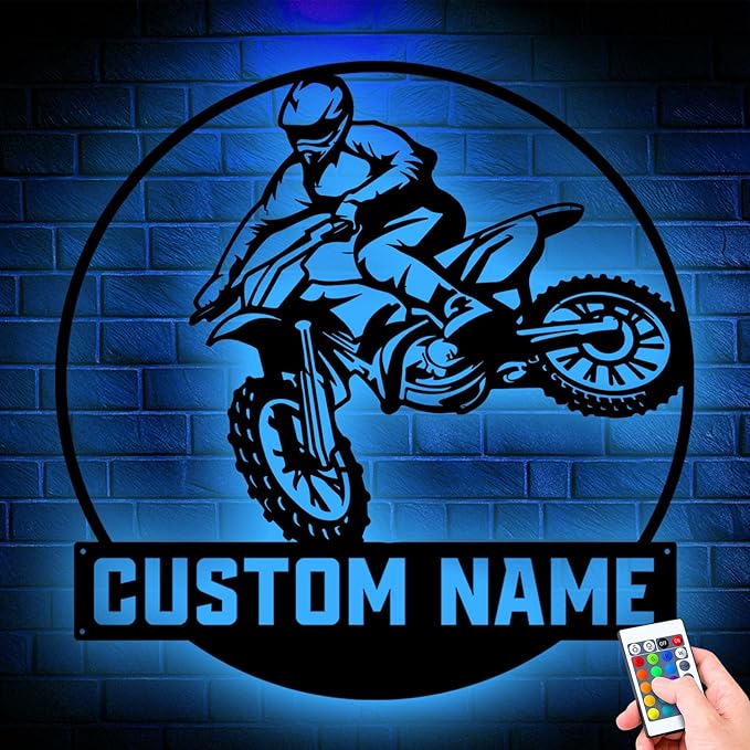 Custom Girl Motocross Biker Metal Sign, Unique LED Wall Art for Home Decor, gift for Bikers, Riders, and Enthusiasts, Durable Hanging Design, Great for Indoor or Outdoor Use
