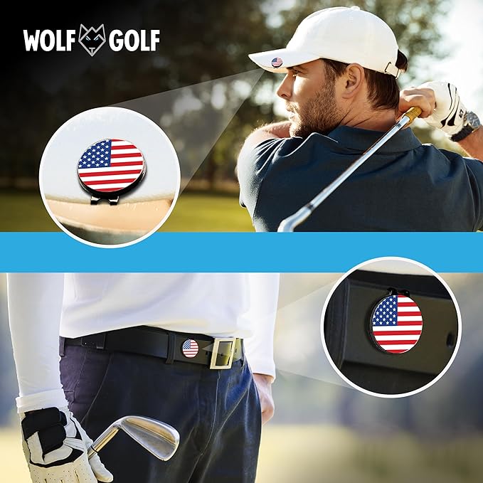 Wolf Golf Towels Golf Ball Marker Hat Clip Set | Multiple Sets to Choose from | 1 Magnetic Clip + 3 Ball Markers | Golf Accessories for Men & Women