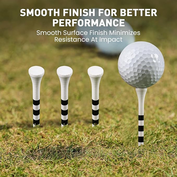FINGER TEN Golf Tees Wood 3 1/4 2 3/4 Inch Value 50/120 Count, Durable Tees with Bright Colored Stripes for Consistent Height, 70mm 83mm Long Tees Ideal for Golfers