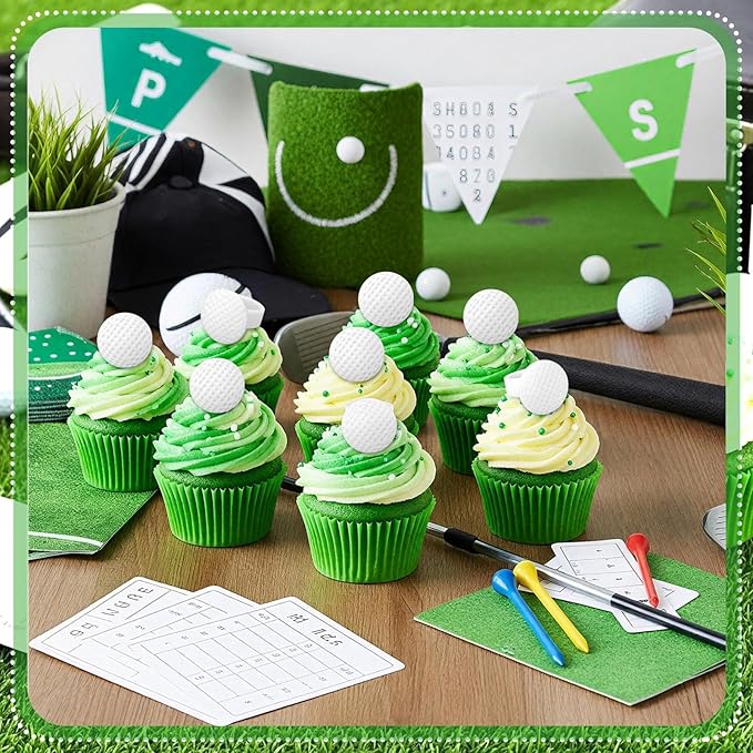 Honeydak 48 Pcs Golf Sport Cupcake Rings Toppers Decoration Sport Ball Theme Cupcake Picks Cake Decoration for Baby Shower Birthday Party Cake Supplies