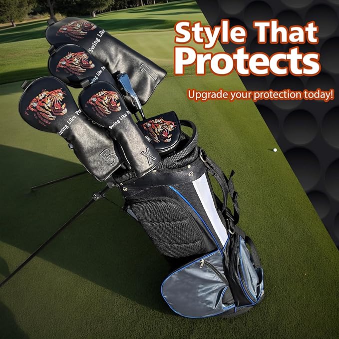 Golf Club Cover for Driver Fairway Wood Hybrid Mallet Putter Cover, Wootfairy Golf Club Headcovers Waterproof Leather White Accessories Compatible with Taylormade Odyssey and More Brand