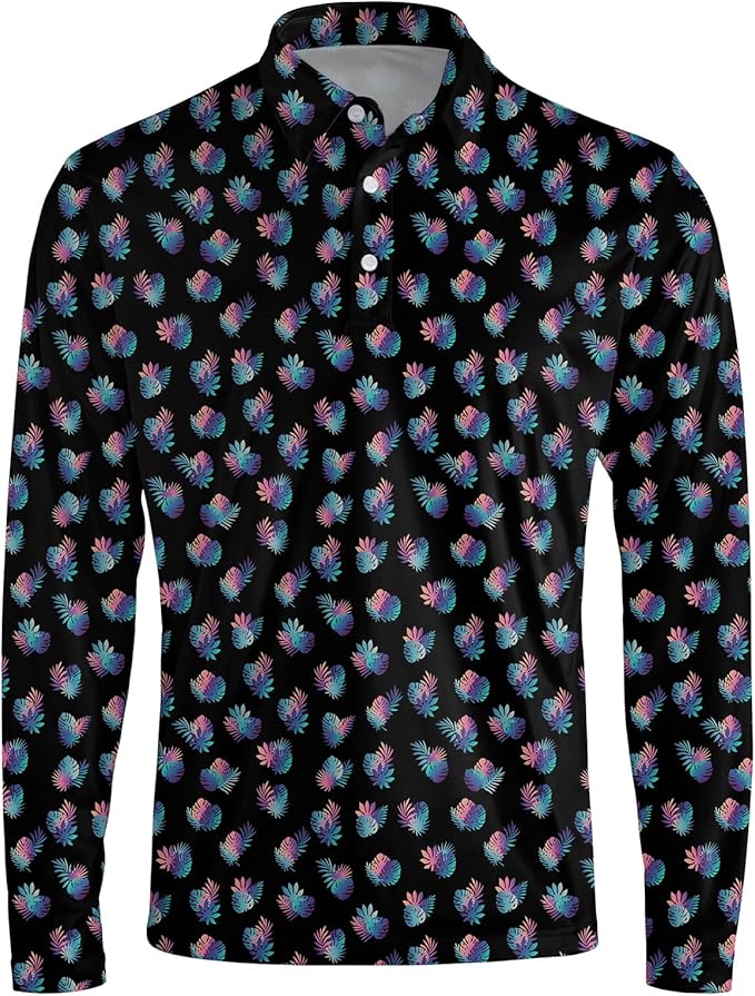 Men's Long Sleeve Golf Shirt Quick Dry 3 Button Work Fishing Outdoor Casual Collar Shirt
