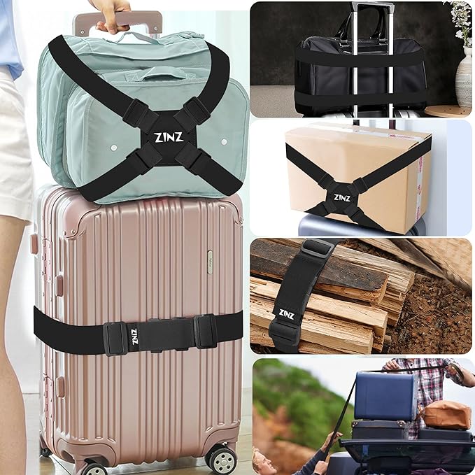2-Pack High Elastic Luggage Strap Adjustable Travel Bag Belt Bungees for More Applications (Black-Set)