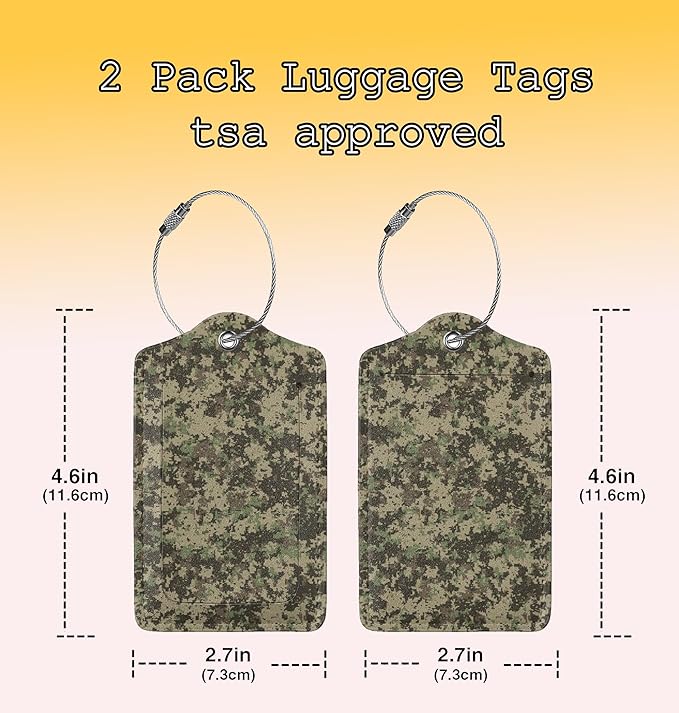 TSA Approved Luggage Tags for Suitcases Camouflage Army Military 2 Pack Funny Leather Carnival Cruise Airport Cute Travel Name Tags Golf Bag tag Ships Essentials Privacy Cover ID Label for Women Men