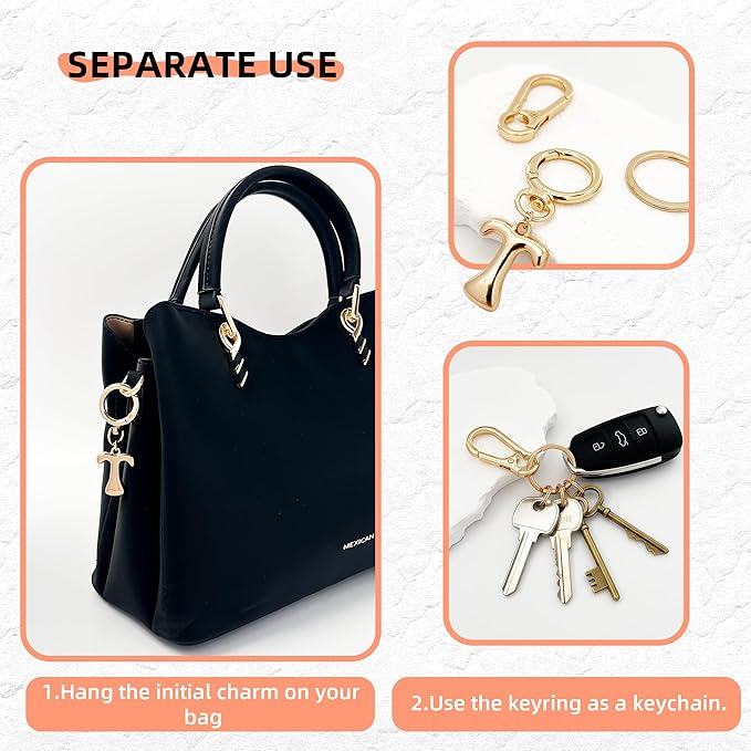 Gold Bubble Heart, Cherry, Bow & More Designs Letter Initial Keychain Bag Charms – Cute Purse Charms for Handbags