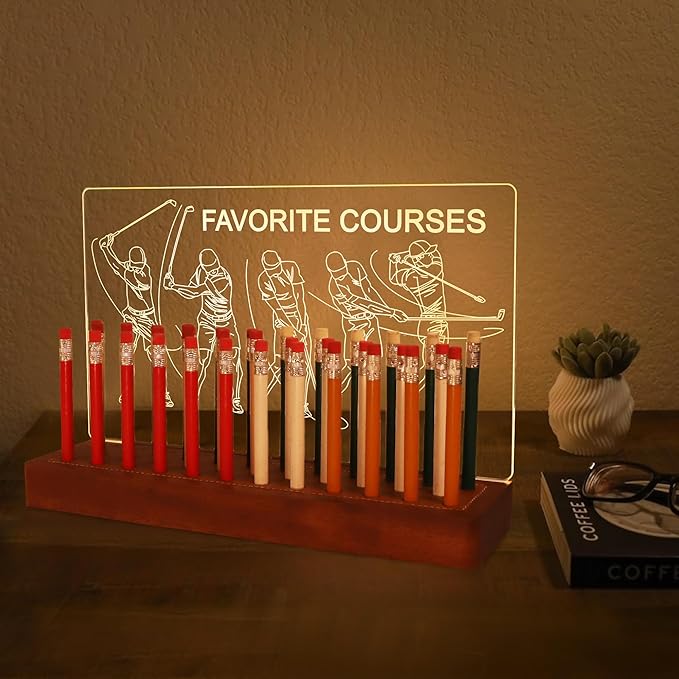 Light Up Golf Pencil Display Case, Wooden Acrylic Accessories with Warm White Lights for Pencil Display and Storage in Homes, Offices, Golf Pro Stores, Golf Museums, and Galleries