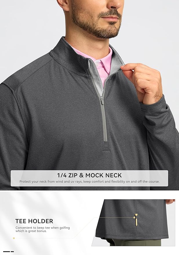 Obla Golf Quarter Zip Pullover for Men Mock Neck Sweatshirt Lightweight Sun Protection Men's Long Sleeve Golf Shirt