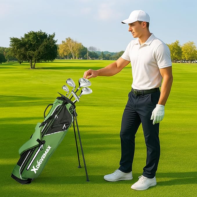 Golf Stand Bag, Lightweight Golf Bag with Stable Stand,Compact Design Featuring Easy-Carry Shoulder Straps, 4-Way Top, Essential Storage Pockets