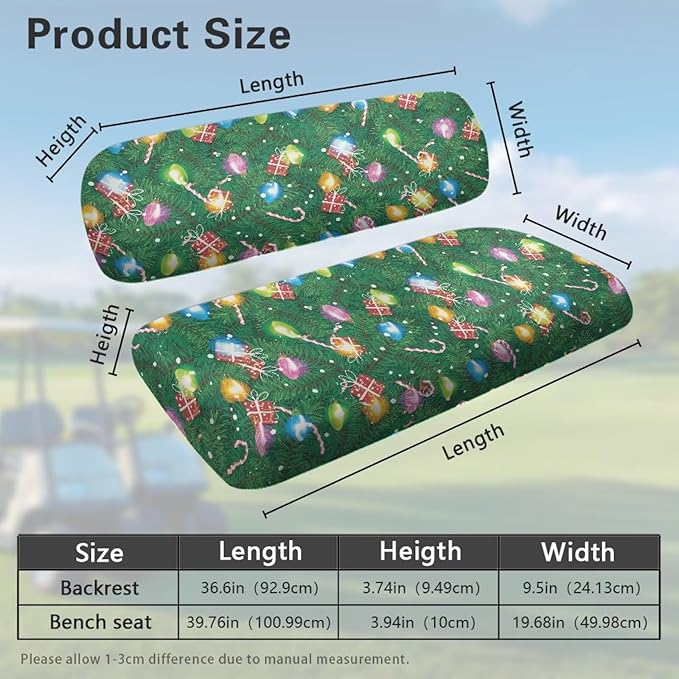 Golf Cart Seat Covers, Universal Fit & Nonskid Bottom Fits for Club Car 2 Person Seats Golf Carts