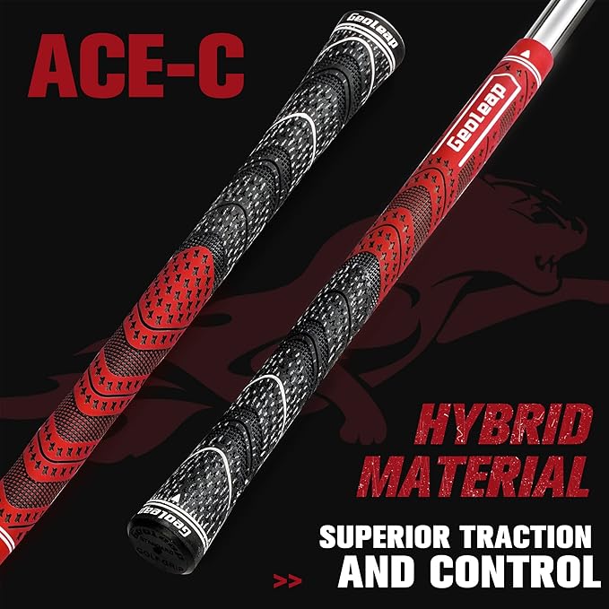 Geoleap Golf Grips Set of 13- Cord Rubber Compound Material, Hybrid Golf Club Grips, All Weather Performance.